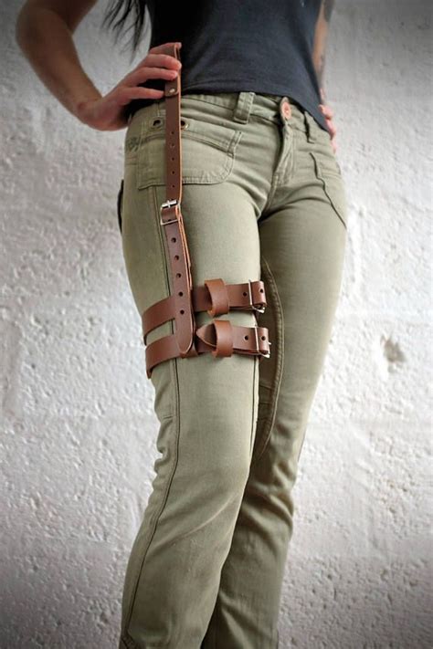 Unisex Real Leather Single Thigh Harness Brown Steampunk Etsy Uk Thigh Harness Real Leather
