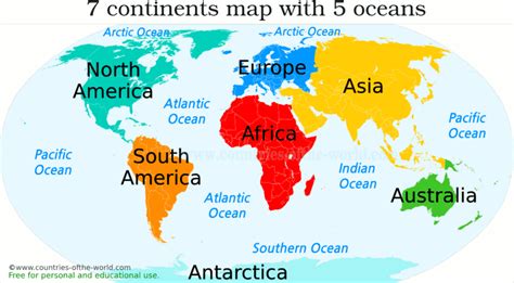 Map Of Continents And Oceans Continents And Oceans Map Of Continents