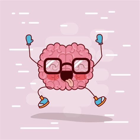 Premium Vector Brain Cartoon With Glasses And Happy