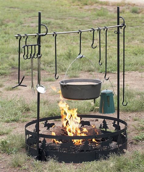 Dutch Oven Set Up In The Back Yard Survivalfoodrecipes Camping Fire Pit Fire Pit