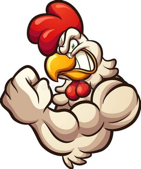 Strong Cartoon Chicken Mascot Flexing Arm Clip Art Vector Illustration With Si Sponsored