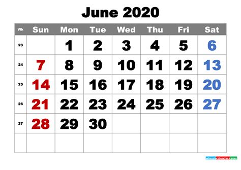 June 2020 Printable Calendar Printable Word Searches