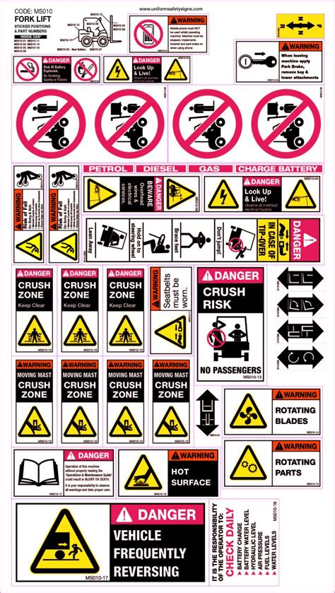 Machinery Sticker Sets Forklift 30 Decals Safety Signs