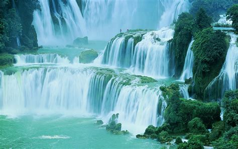 Fond Décran Paysage Cascade Chine Eau La Nature Vert Arbustes