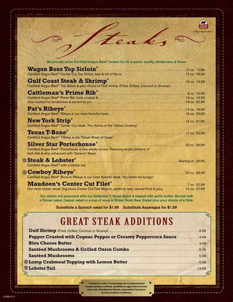 Complete with breads, soups, and desserts, made from scratch daily. Saltgrass Steakhouse Restaurant Menu on the Riverwalk in ...