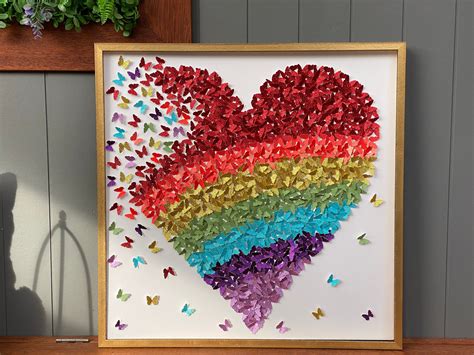 Rainbow Glitters Paper Butterflies Heart Modern Room Decor For Kids