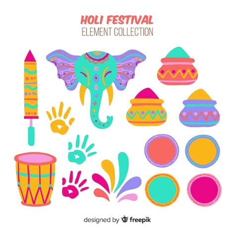 Free Vector Colorful Holi Festival Element Set
