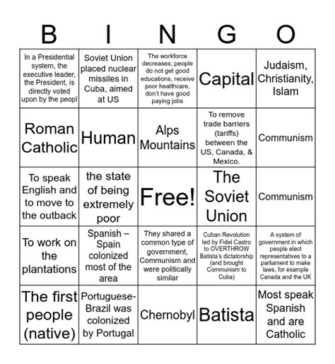 Latin America Review Bingo Bingo Card