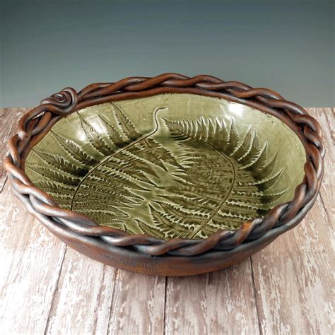 Extra large blue ceramic salad serving bowl | carousel pattern. Ceramic Serving Bowl Handmade Large Decorative Pottery Bowl