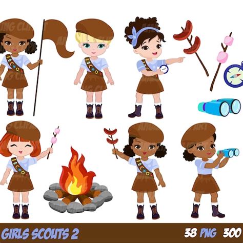 Brownie Girl Scout Clipart Scout Girl Clip Art Explorer Badges Etsy