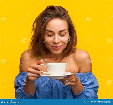 Young Woman Enjoying Hot Drink Stock Image Image Of Morning Drink