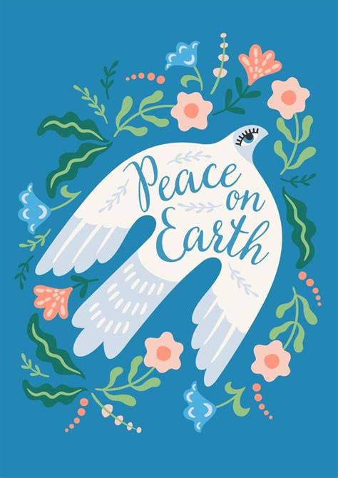 The Peace On Earth Poster Is Surrounded By Flowers And Leaves With A