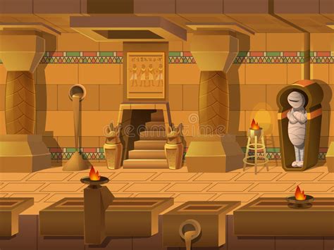 Cartoon Landscape Inside Egyptian Tomb Vector Unending Background With