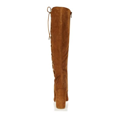 River Island Tan Suede Knee High Lace Up Boots Lyst