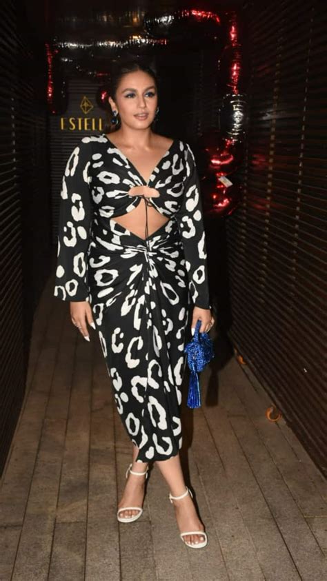 Huma Qureshi Flaunts Hotness In Rs 7299 Black Abstract Print Front Cut Out Maxi Dress
