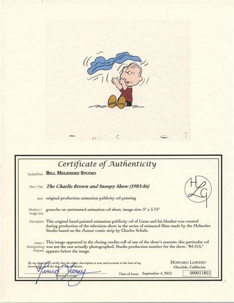 schulz the charlie brown and snoopy show animation publicity cel linus van pelt 1984 howard