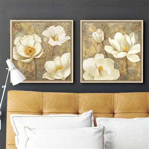 Buy Golden White Flower Canvas Art Magnolia Painting