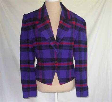 Ungaro Orchid Plaid Purple Jacket Trophy Blazer Crop Fitted Wool Nos 10