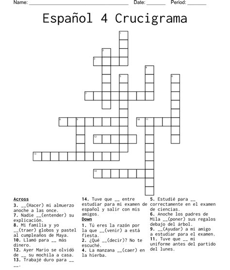 Español 4 Crucigrama Crossword Wordmint