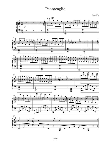 Passacaglia Georg Friedrich Handel Sheet Music For Piano Solo