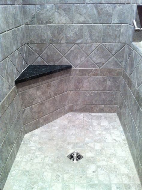 G654 china impala black granite countertop. Porcelain shower tile with granite bench. | Shower tile ...