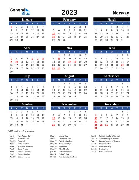 2023 Norway Calendar With Holidays