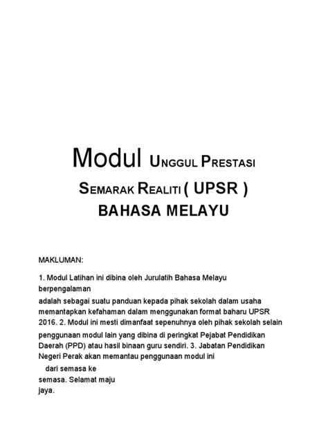 Modul penulisan upsr 2016 (pahang). Modul Latihan Bahasa Melayu Format Baharu Upsr Perak