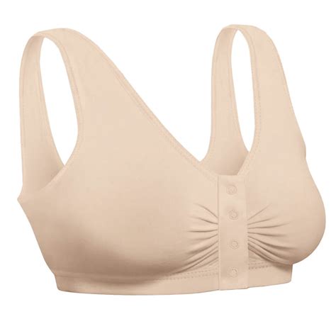 Snap Front Seamless Bra With Ultra Wide Straps For Comfort And Support Plush Fabric Nude