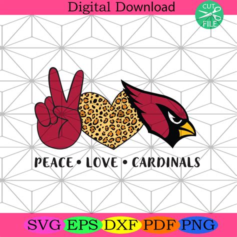 Peace Love Cardinals Svg Sport Svg Arizona Cardinals Svg Silkysvg