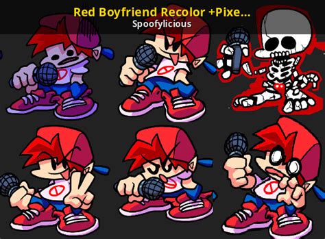 Red Boyfriend Recolor Pixel Form Friday Night Funkin Skin Mods