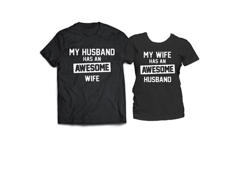 Тениски за двойки с надпис My Husband Has An Awesome Wife My Wife Has An Awesome Husband
