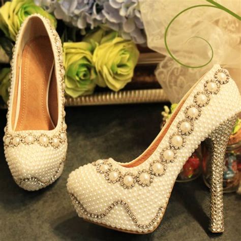 Sexy Ivory Pearl Rhinestone Wedding Shoes Leather Waterproof Cm Stiletto Heels Round Toe