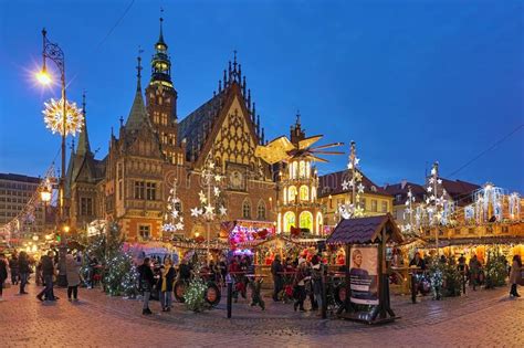 Christmas Market In Front Of The Old Town Hall Of Wroclaw Poland