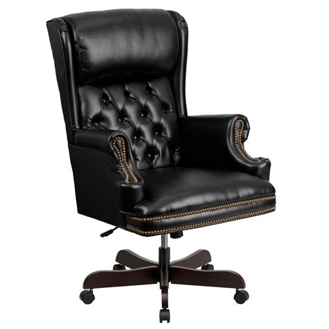 High Back Traditional Tufted Black Leather Executive Office Chair Ci