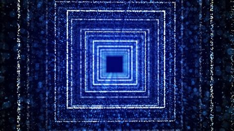 túnel de wireframe dinâmico futurista em fundo azul fluxo de partículas mágicas dentro do portal