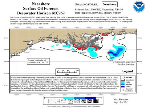 Latest Oil Spill Forecast Winds From South Eastward Currents Should