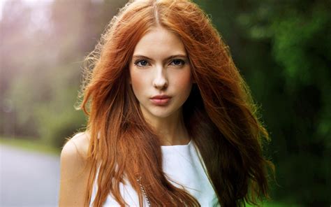 White Tops Redhead Long Hair Women Blue Eyes Ebba Zingmark Hd