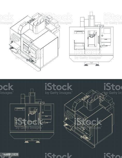 Automatic Cnc Milling Machine Blueprints Stock Illustration Download