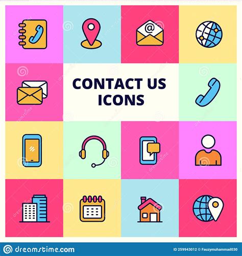 Set Of Contact Us Icons With A Colorful Design Stock Illustration