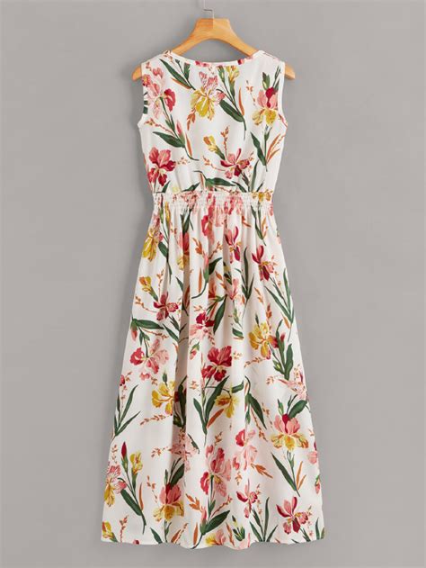 Shein Clasi Floral Print Shirred Dress Shein Uk