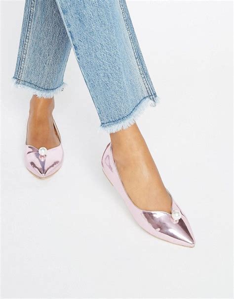 Daisystreetfauxpearlpinkmirrorpointflatshoes Pointed Flats Low