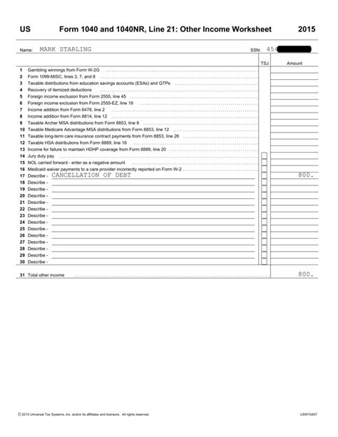 Form 1040 And 1040nr Line 21 Other Income