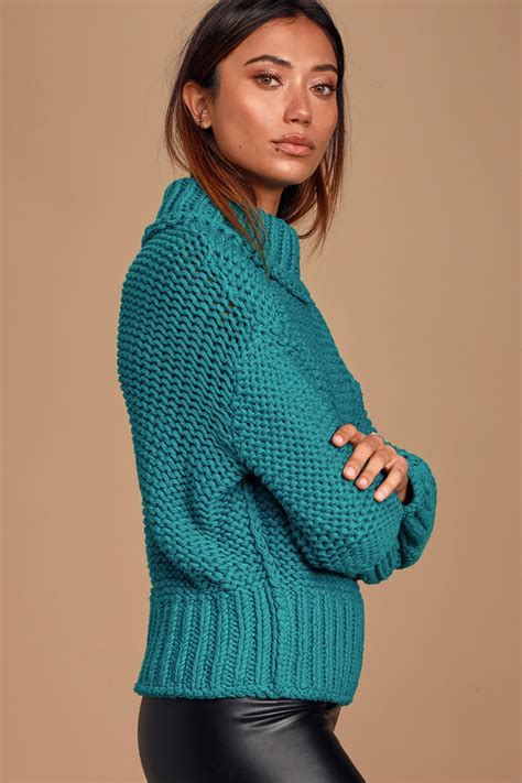 Free People My Only Sunshine Turquoise Knit Turtleneck Sweater Lulus