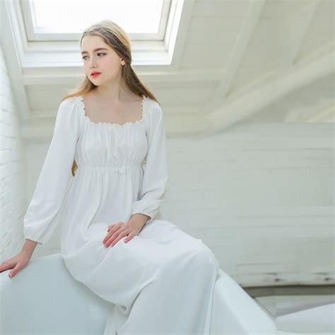 free shipping 2017 new princess nightdress women s white long pyjamas 100 cotton nightgown