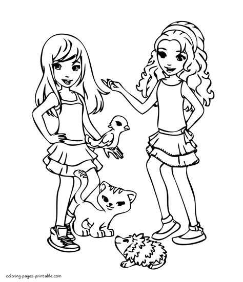 The friends created a friends club to share secrets, as well as arrange interesting meetings in the city, on the beach, and even in the mountains. Girls with their pets. Coloring page || COLORING-PAGES ...