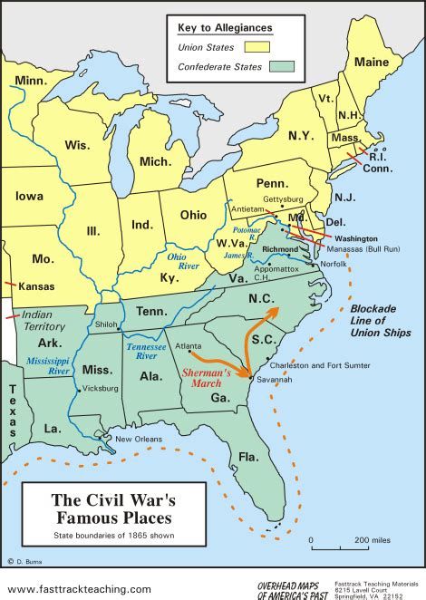 North And South Civil War Map The Civil Wars Famous Places American