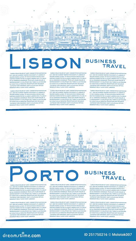 Esboço Do Horizonte Do Porto E Lisboa Da Cidade De Portugal Ilustração