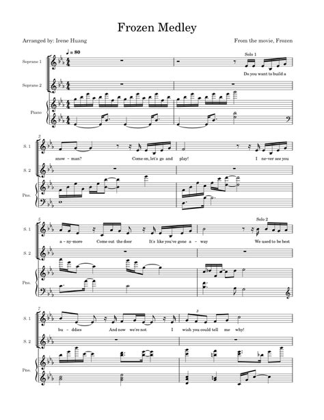 Frozen Medley Sheet Music For Piano Soprano Choral