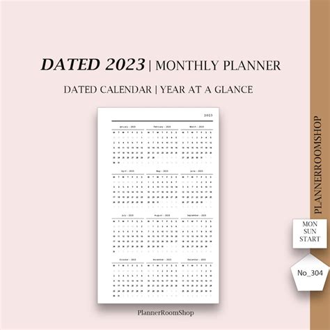 Dated 2023 Printable Monthly Planner Inserts Month On 2 Pages Etsy