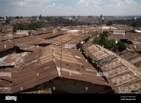 View Over Rooftops Of Kibera Slums Nairobi Kenya East Africa Stock